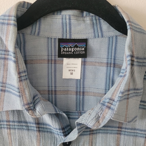 Patagonia Vintage Mens Organic Cotton Short Sleeve Button Up Blue Plaid Medium - Picture 2 of 7